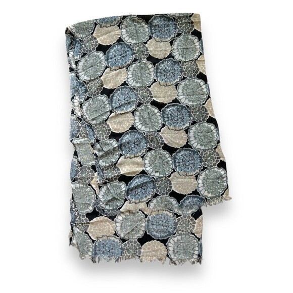 Floral Blue & Beige Rectangular Scarf 21" X 69" Soft Women Scarve - Picture 1 of 2